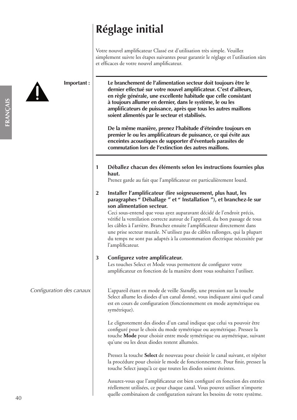 Réglage initial | Classe Audio CA-5200 User Manual | Page 40 / 136