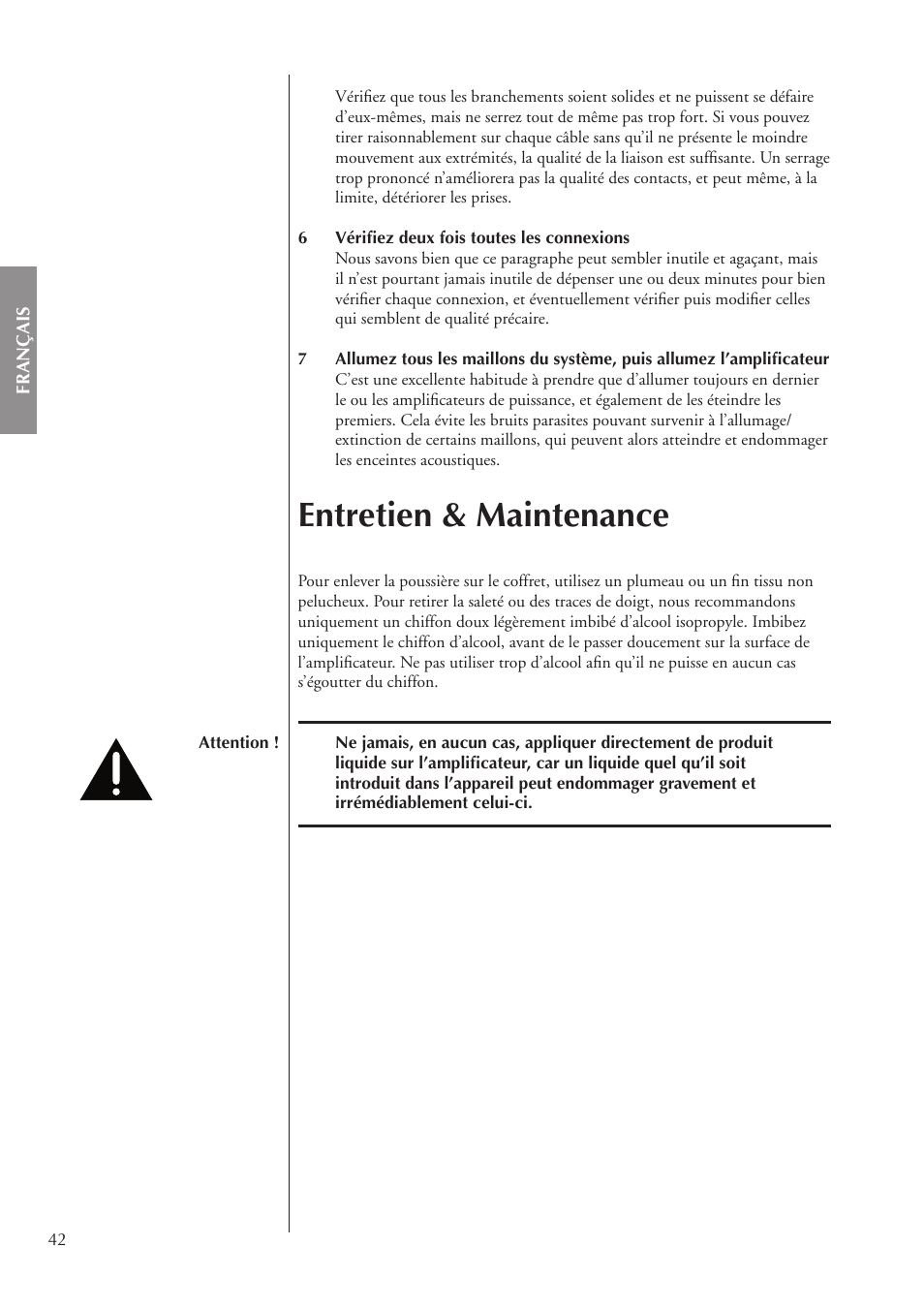 Entretien & maintenance | Classe Audio CA-5200 User Manual | Page 42 / 136