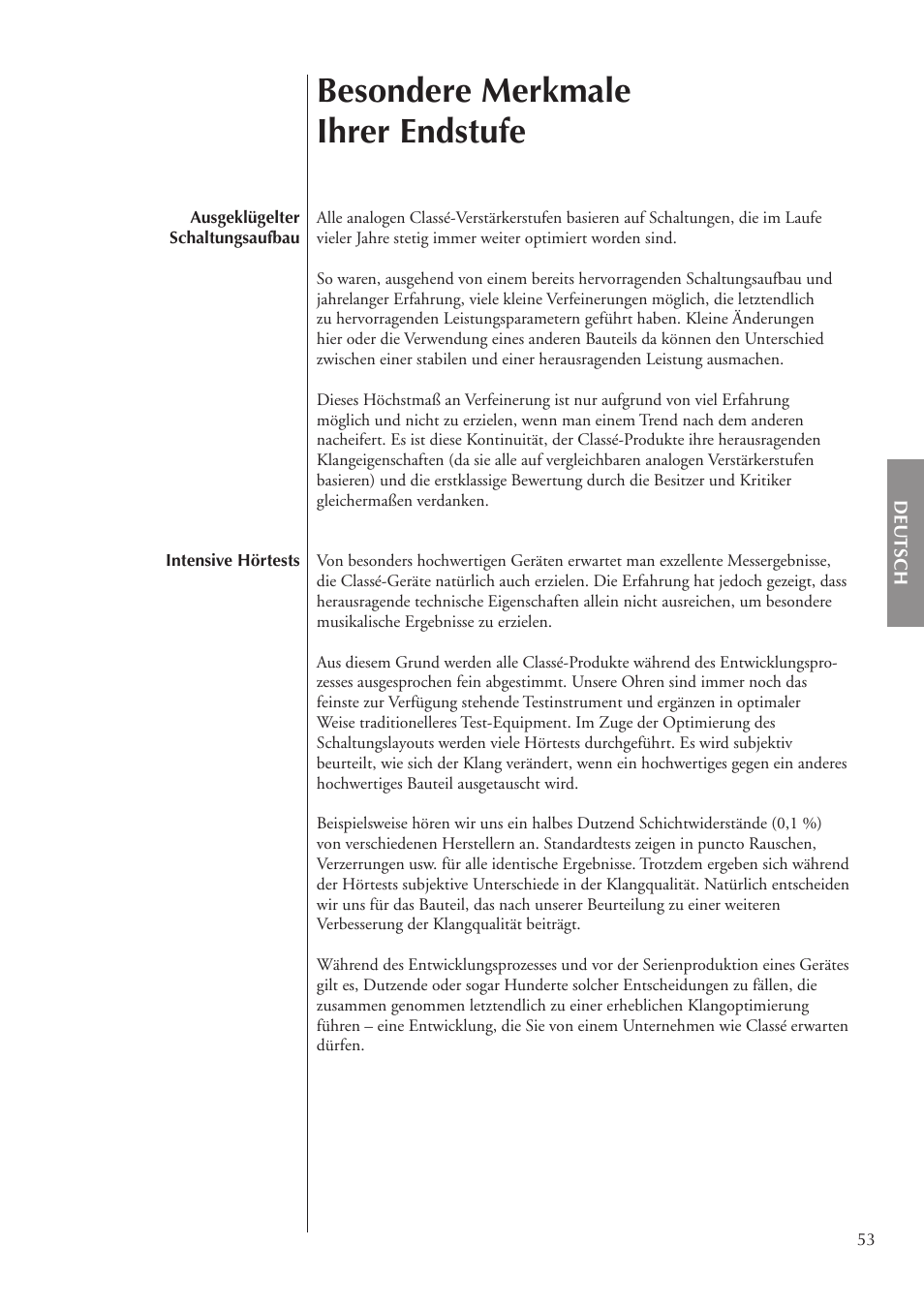 Besondere merkmale ihrer endstufe | Classe Audio CA-5200 User Manual | Page 53 / 136