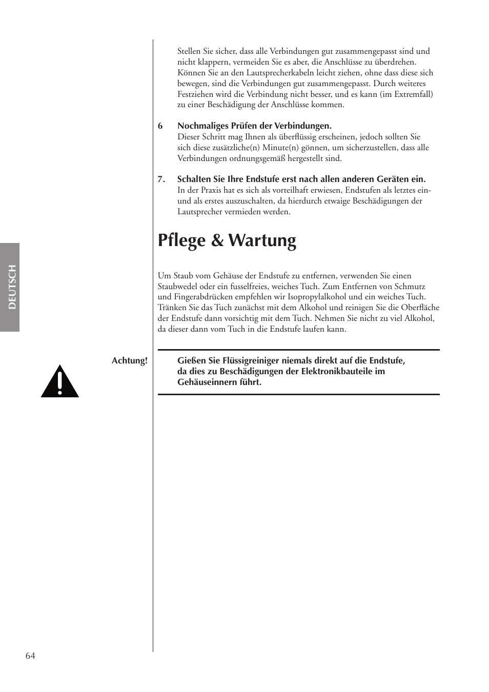 Pﬂege & wartung | Classe Audio CA-5200 User Manual | Page 64 / 136