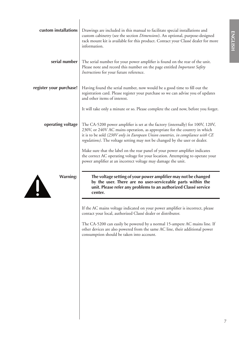 Classe Audio CA-5200 User Manual | Page 7 / 136