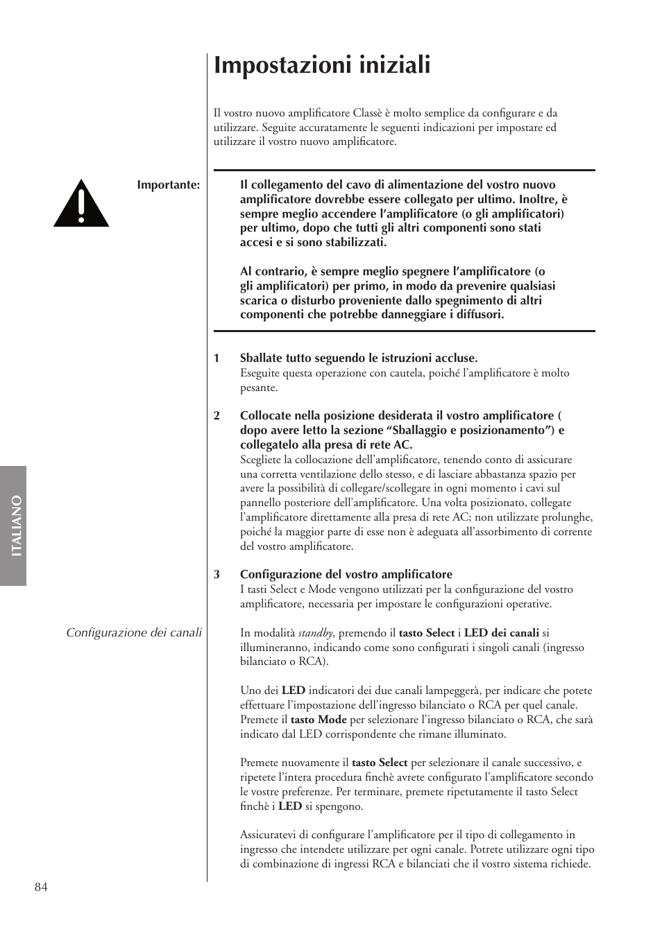 Impostazioni iniziali | Classe Audio CA-5200 User Manual | Page 84 / 136