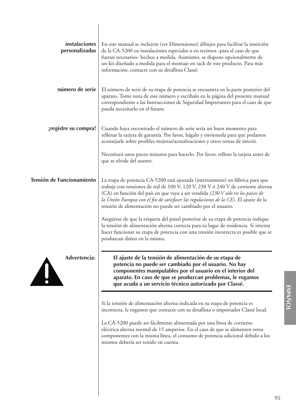 Classe Audio CA-5200 User Manual | Page 95 / 136