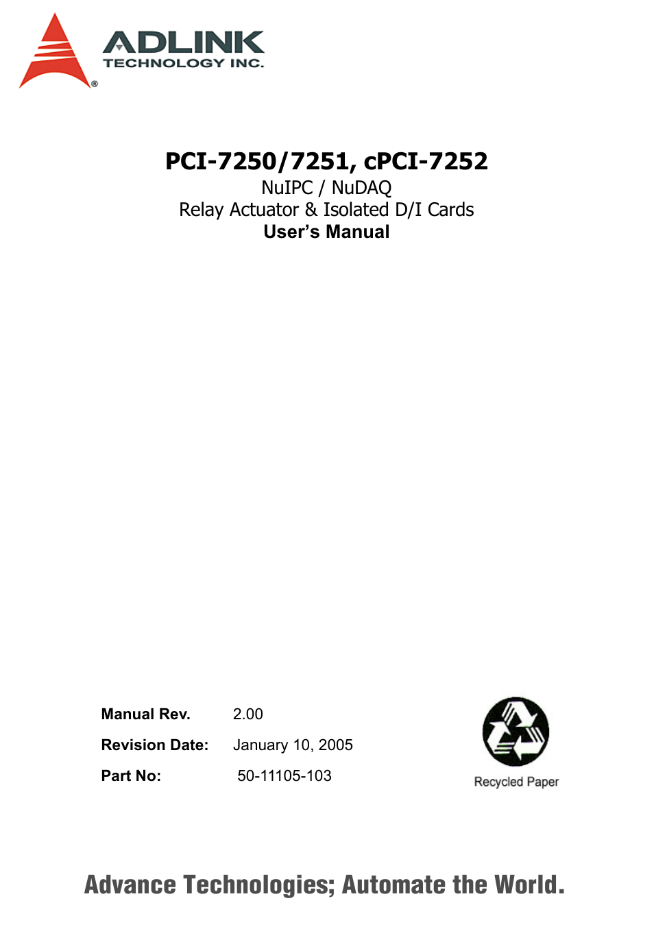 ADLINK cPCI-7252 User Manual | 54 pages