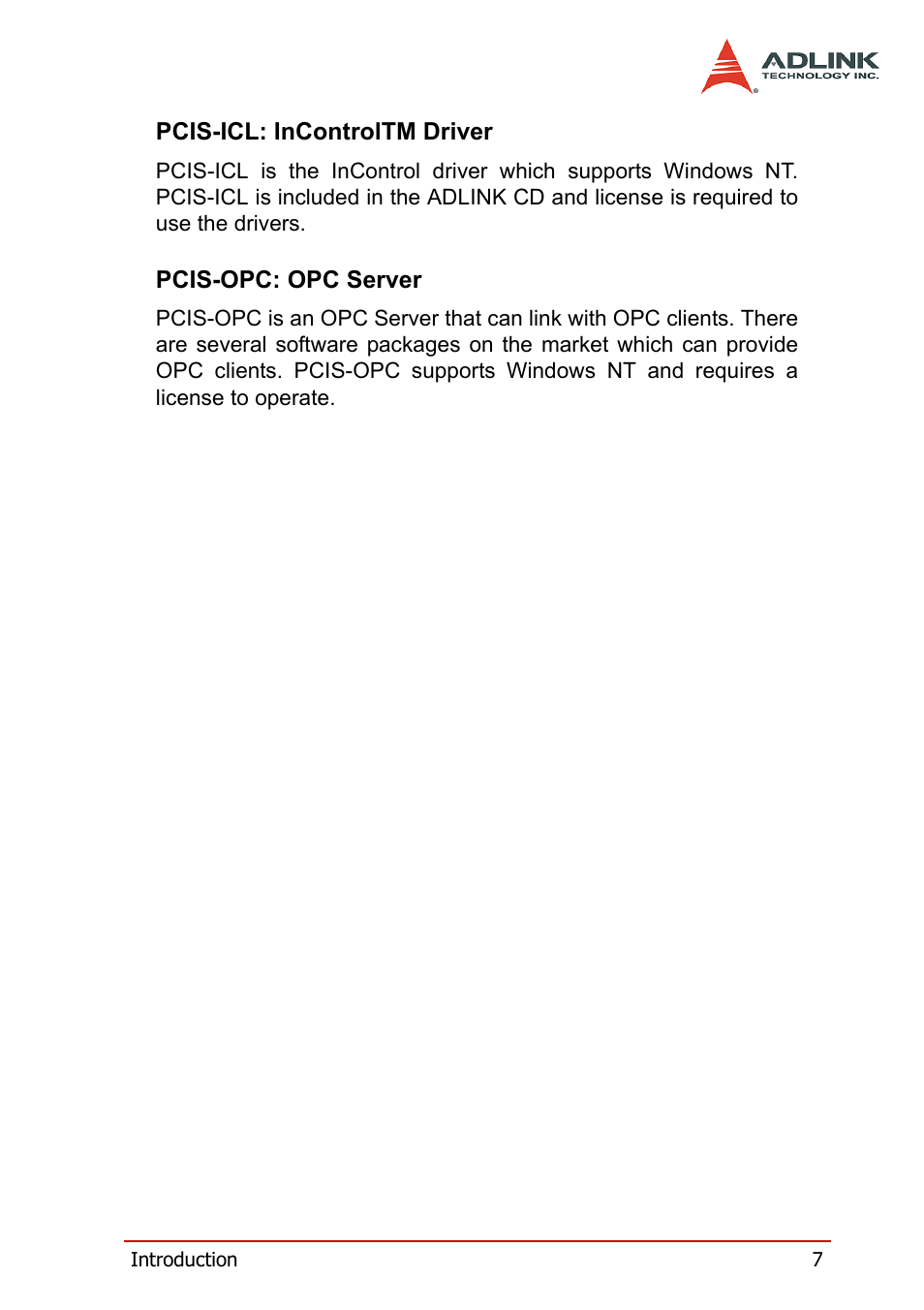 Pcis-icl: incontroltm driver, Pcis-opc: opc server, Pcis-icl: incontroltm driver pcis-opc: opc server | ADLINK cPCI-7252 User Manual | Page 17 / 54