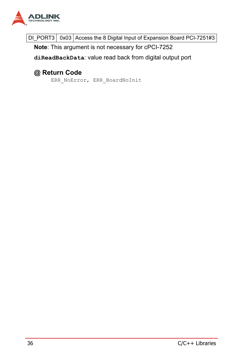 Return code | ADLINK cPCI-7252 User Manual | Page 46 / 54