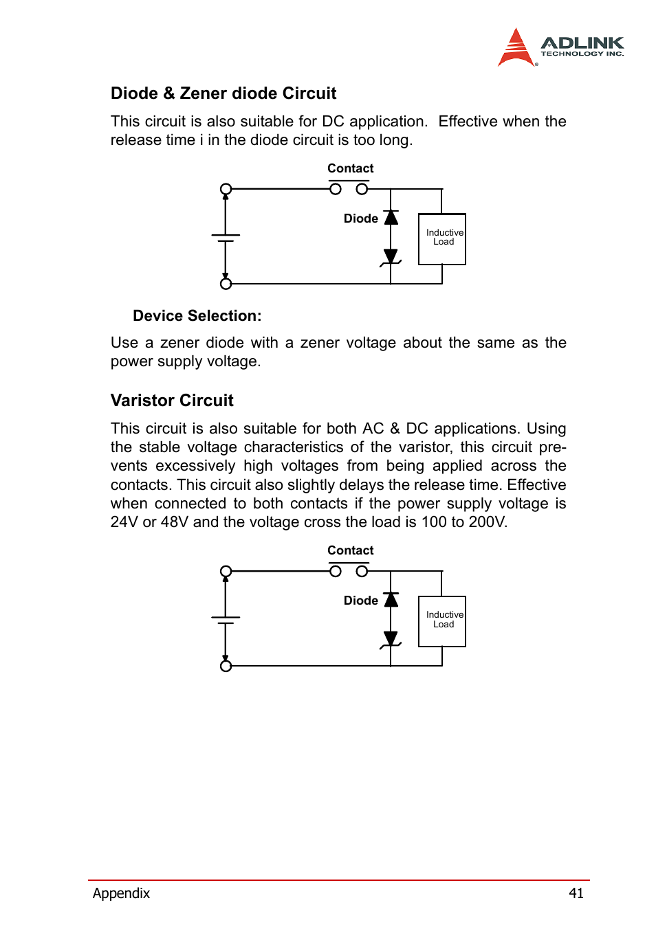 Diode & zener diode circuit, Varistor circuit, Diode & zener diode circuit varistor circuit | ADLINK cPCI-7252 User Manual | Page 51 / 54