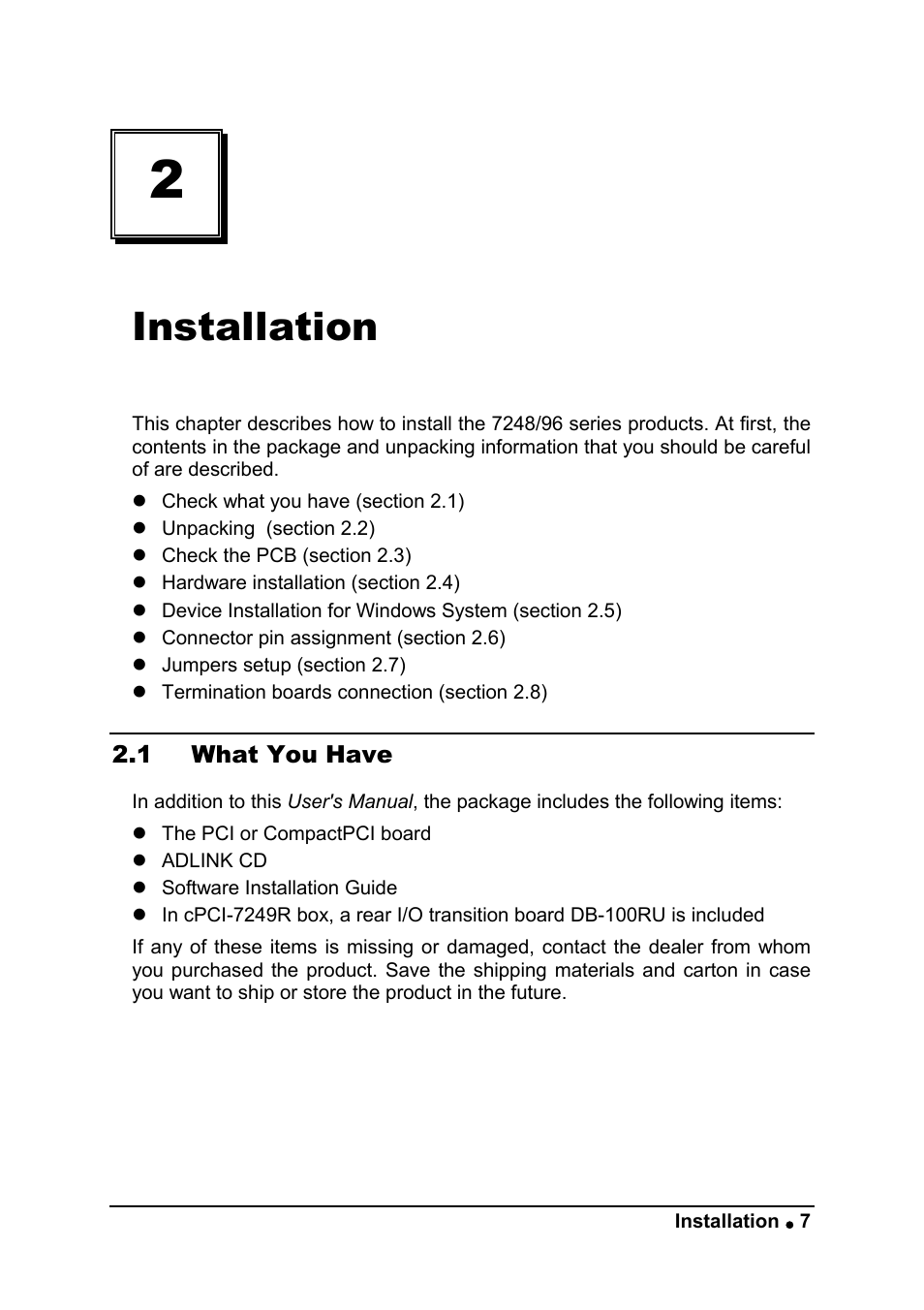 Installation | ADLINK cPCI-7249R User Manual | Page 15 / 57