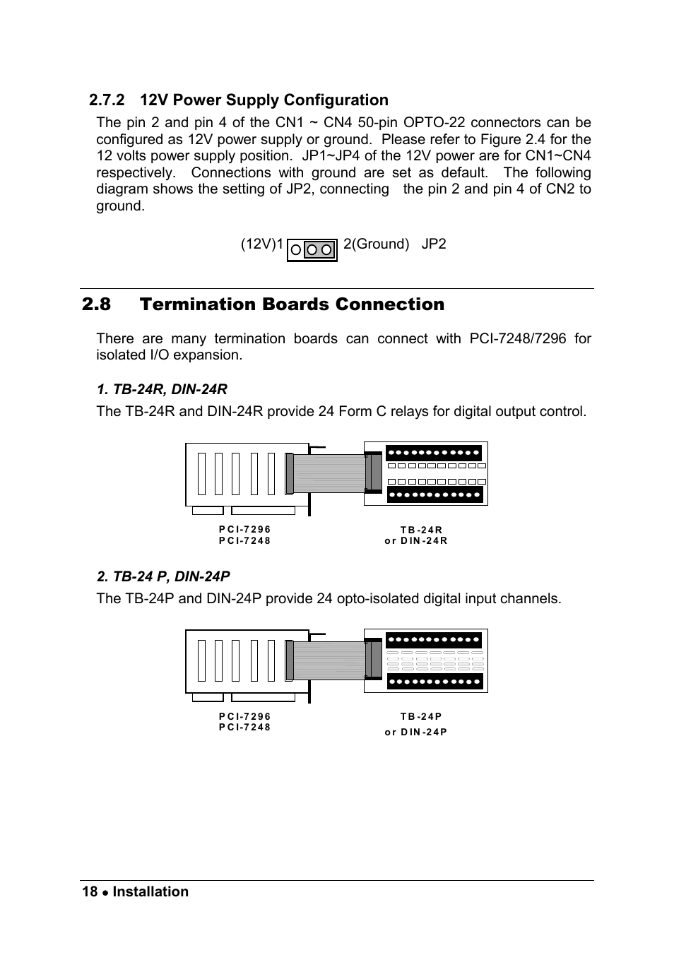 8 termination boards connection, 2 12v power supply configuration | ADLINK cPCI-7249R User Manual | Page 26 / 57