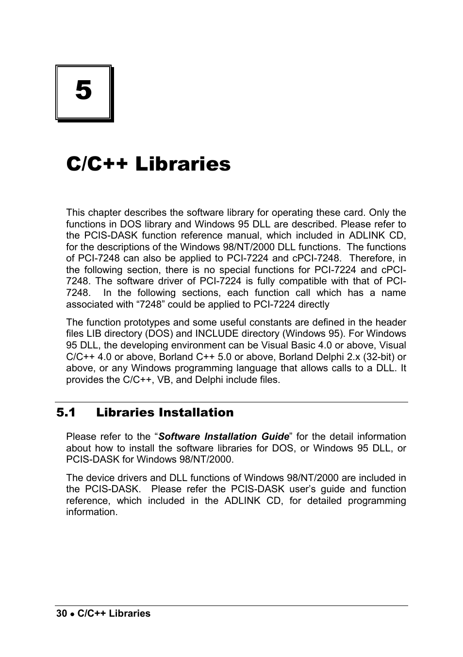 C/c++ libraries | ADLINK cPCI-7249R User Manual | Page 38 / 57