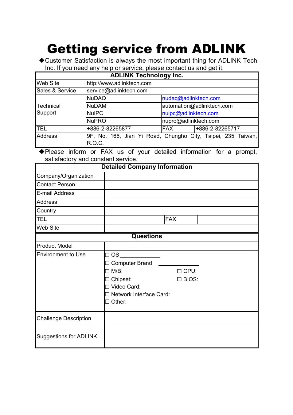 Getting service from adlink | ADLINK cPCI-7249R User Manual | Page 4 / 57
