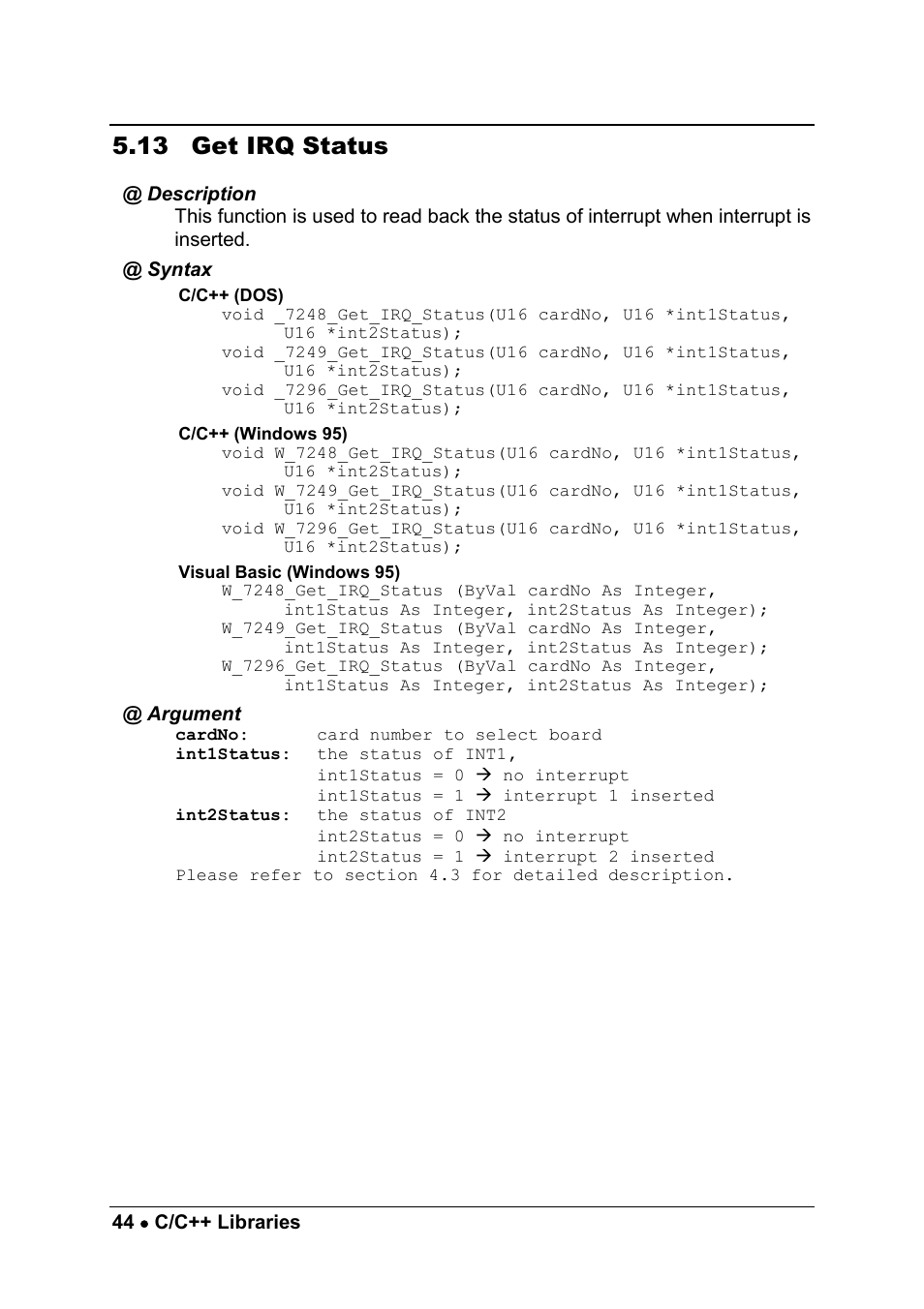13 get irq status | ADLINK cPCI-7249R User Manual | Page 52 / 57