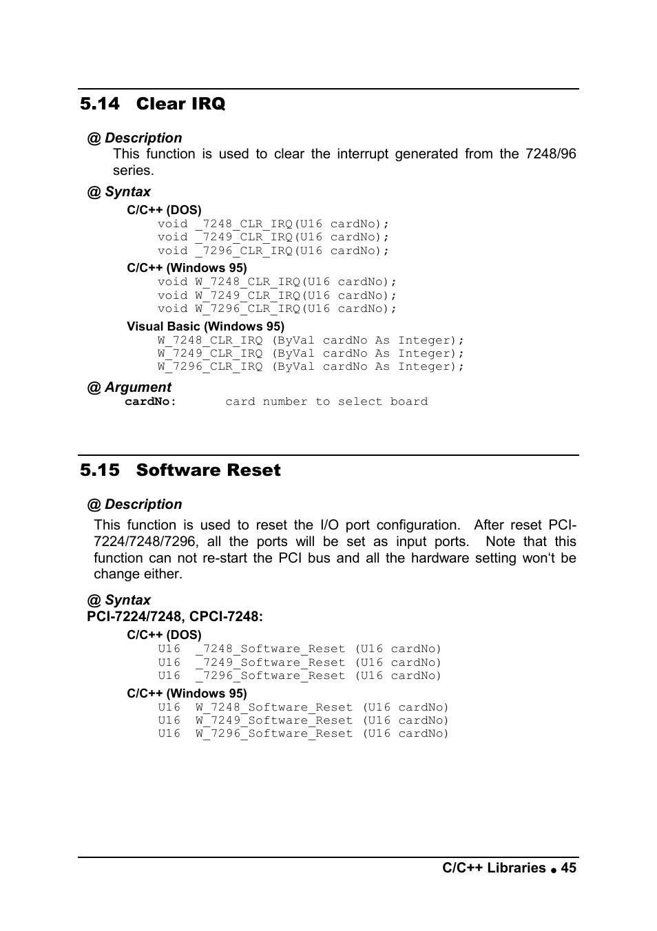 14 clear irq, 15 software reset | ADLINK cPCI-7249R User Manual | Page 53 / 57
