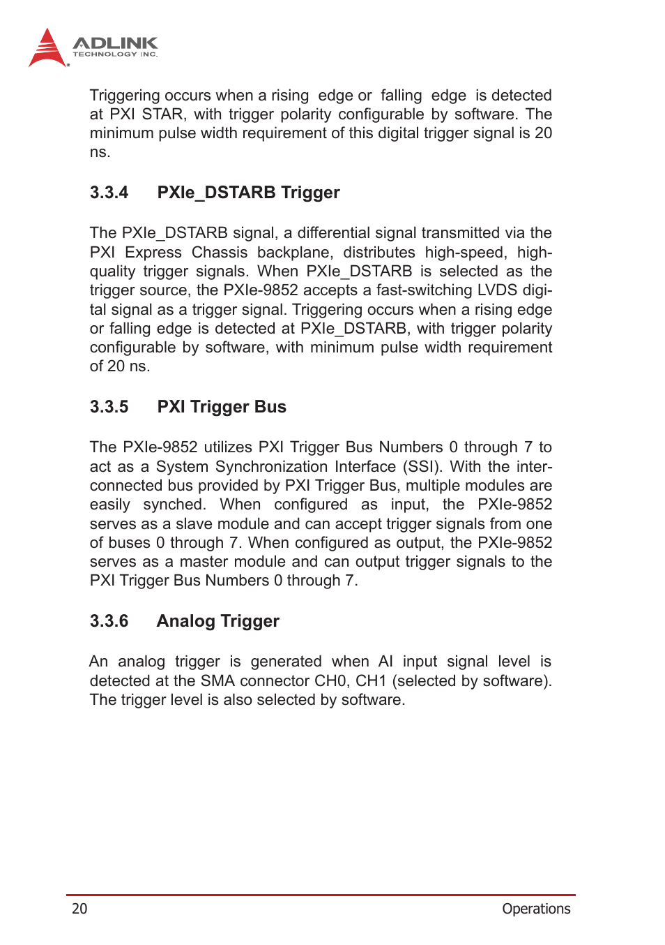 4 pxie_dstarb trigger, 5 pxi trigger bus, 6 analog trigger | Pxie_dstarb trigger, Pxi trigger bus, Analog trigger | ADLINK PXIe-9852 User Manual | Page 30 / 46