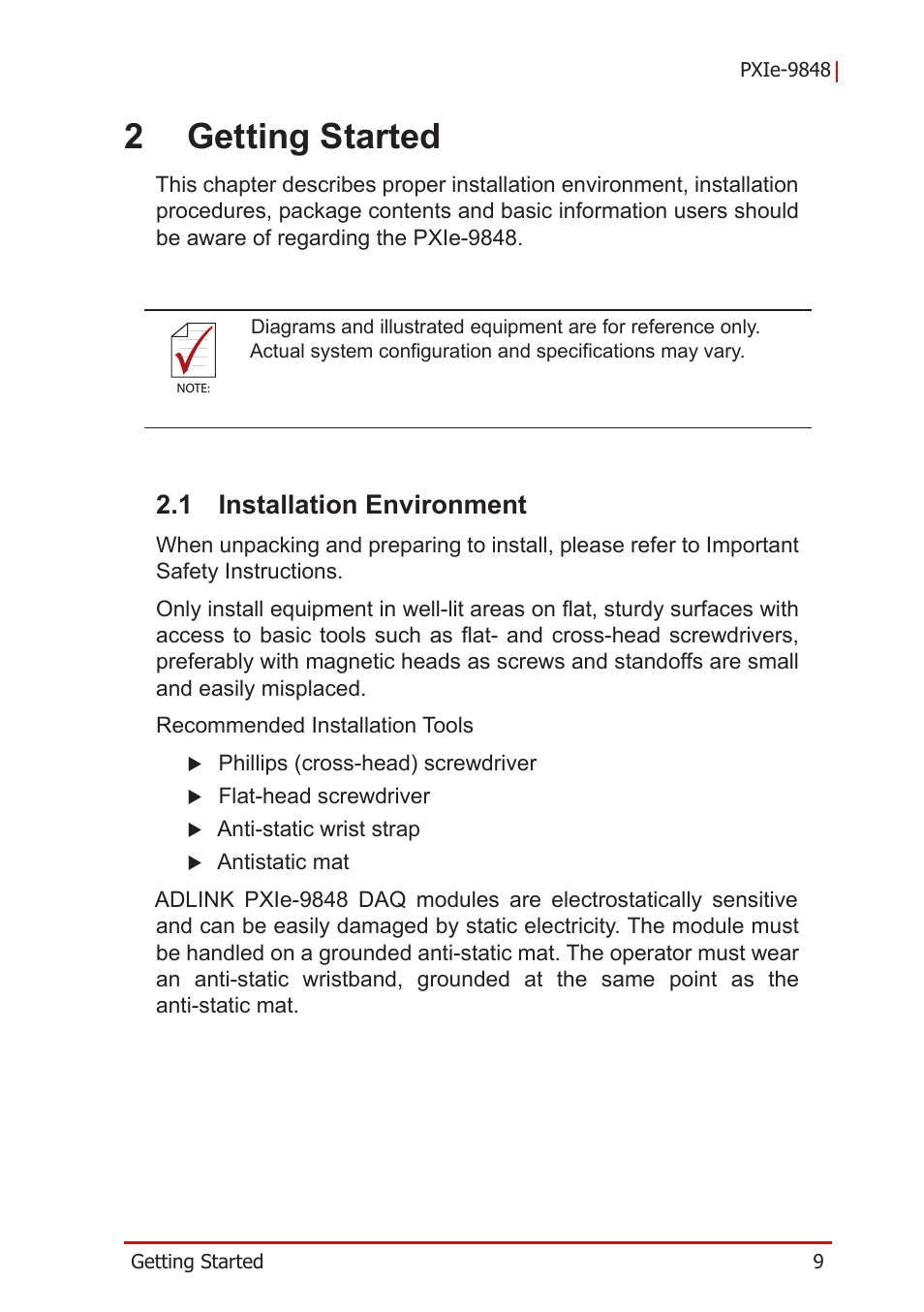 2 getting started, 1 installation environment, Installation environment | 2getting started | ADLINK PXIe-9848 User Manual | Page 19 / 44