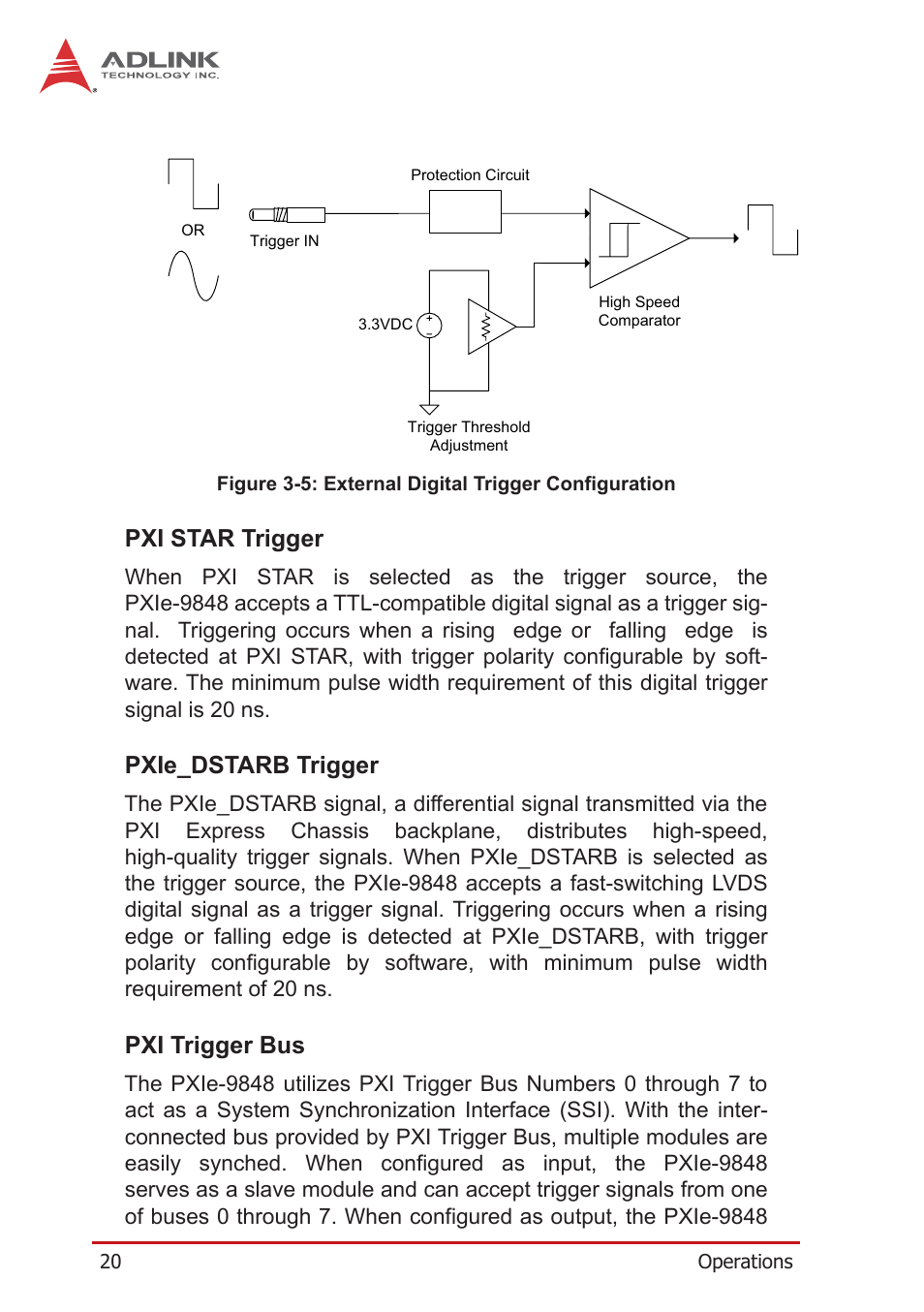 Pxi star trigger, Pxie_dstarb trigger, Pxi trigger bus | Figure 3-5, External digital trigger configuration | ADLINK PXIe-9848 User Manual | Page 30 / 44