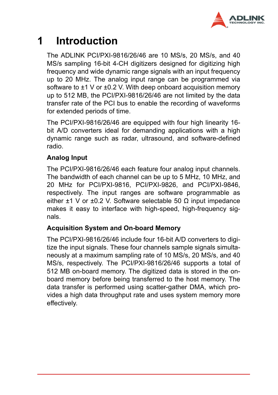 1 introduction, 1introduction | ADLINK PCI-9846 User Manual | Page 11 / 66