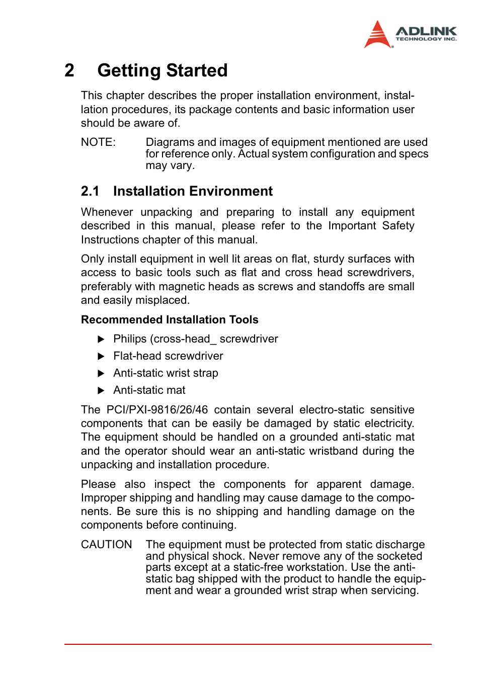 2 getting started, 1 installation environment, Installation environment | 2getting started | ADLINK PCI-9846 User Manual | Page 29 / 66