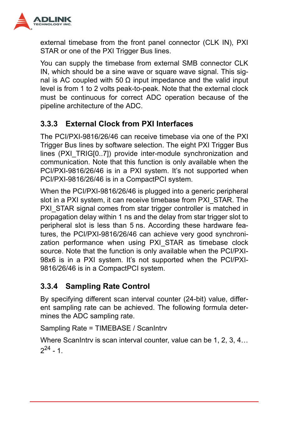 3 external clock from pxi interfaces, 4 sampling rate control | ADLINK PCI-9846 User Manual | Page 42 / 66