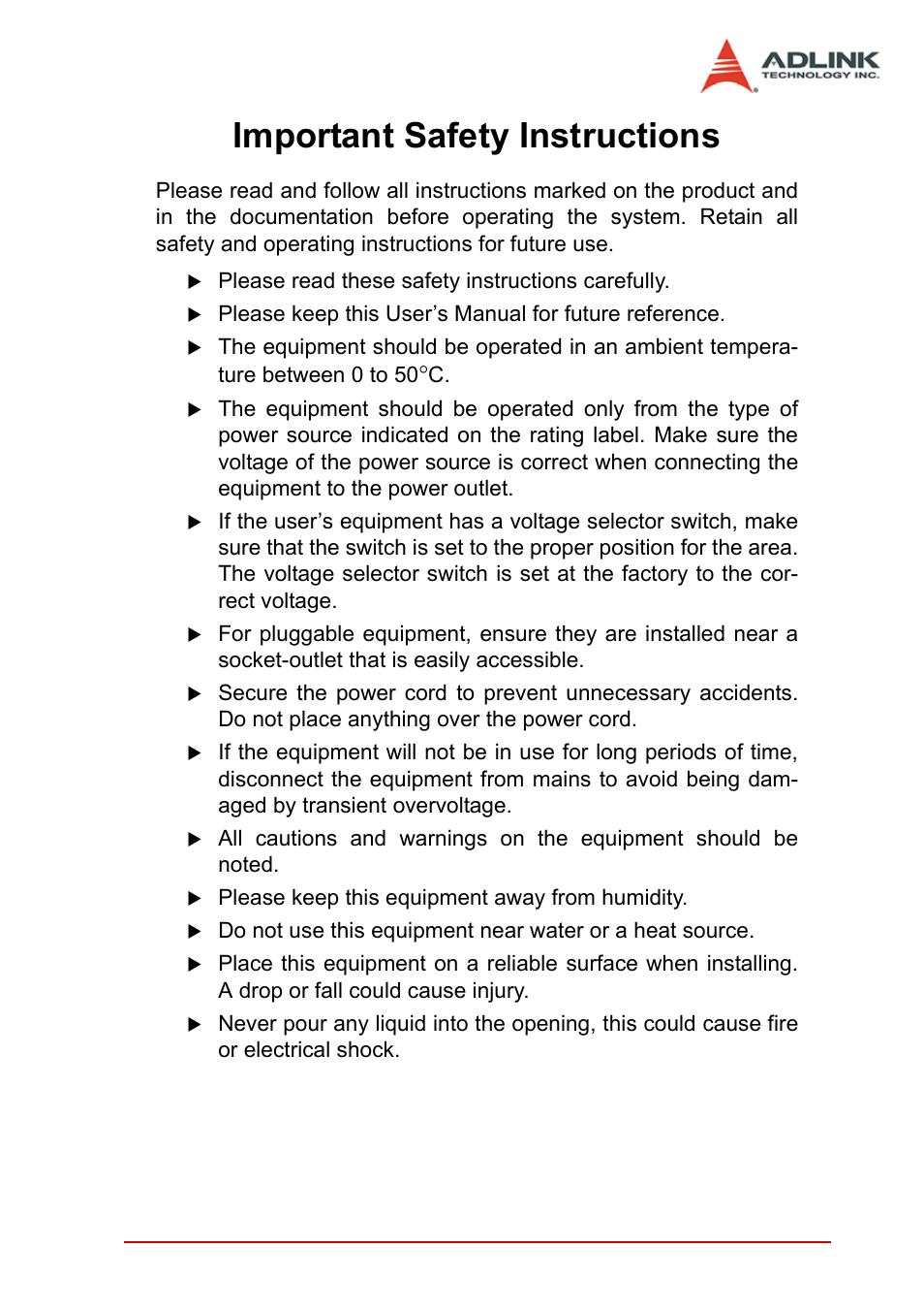 Important safety instructions | ADLINK PCI-9846 User Manual | Page 65 / 66