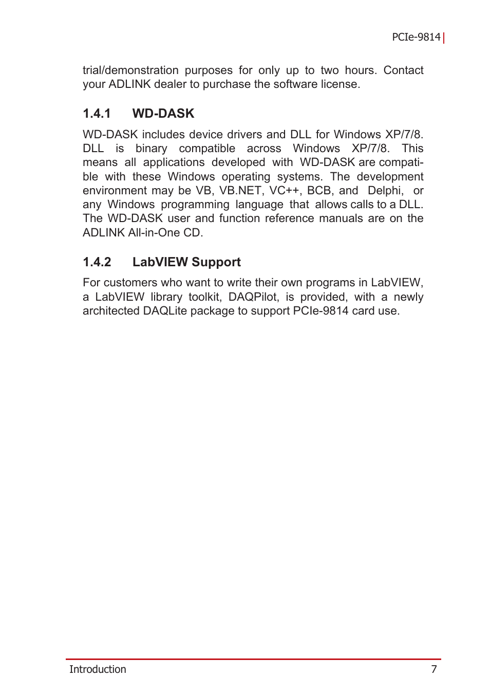 1 wd-dask, 2 labview support, Wd-dask | Labview support | ADLINK PCIe-9814 User Manual | Page 17 / 46