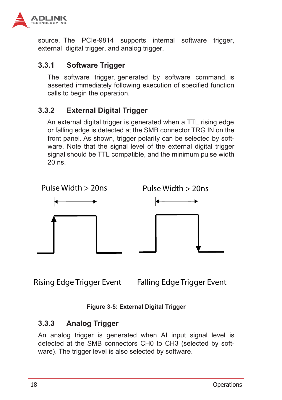 1 software trigger, 2 external digital trigger, 3 analog trigger | Software trigger, External digital trigger, Analog trigger, Figure 3-5 | ADLINK PCIe-9814 User Manual | Page 28 / 46