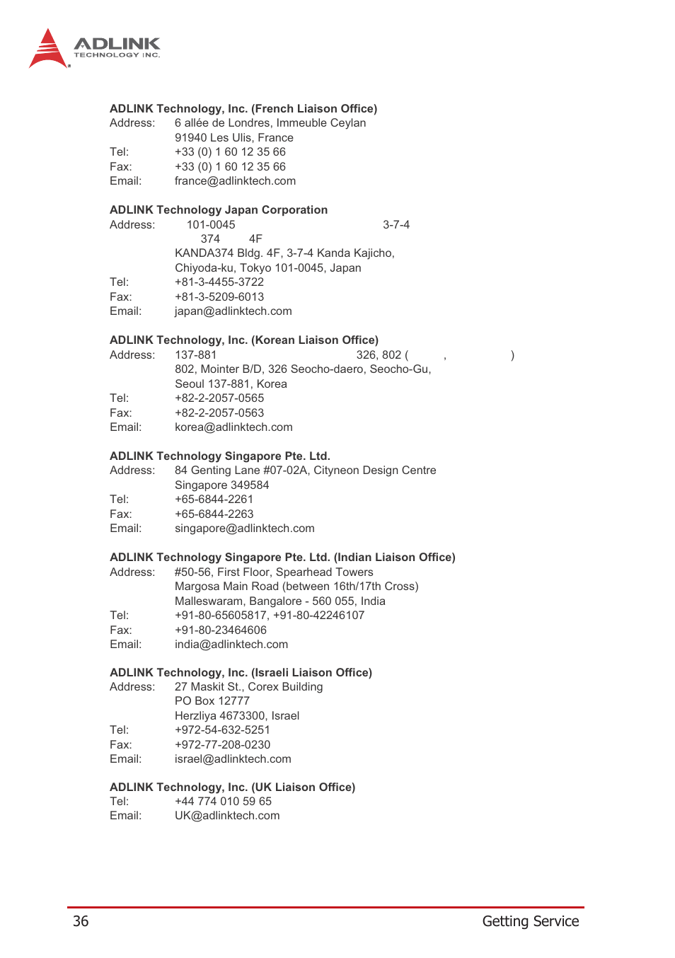 36 getting service | ADLINK PCIe-9814 User Manual | Page 46 / 46