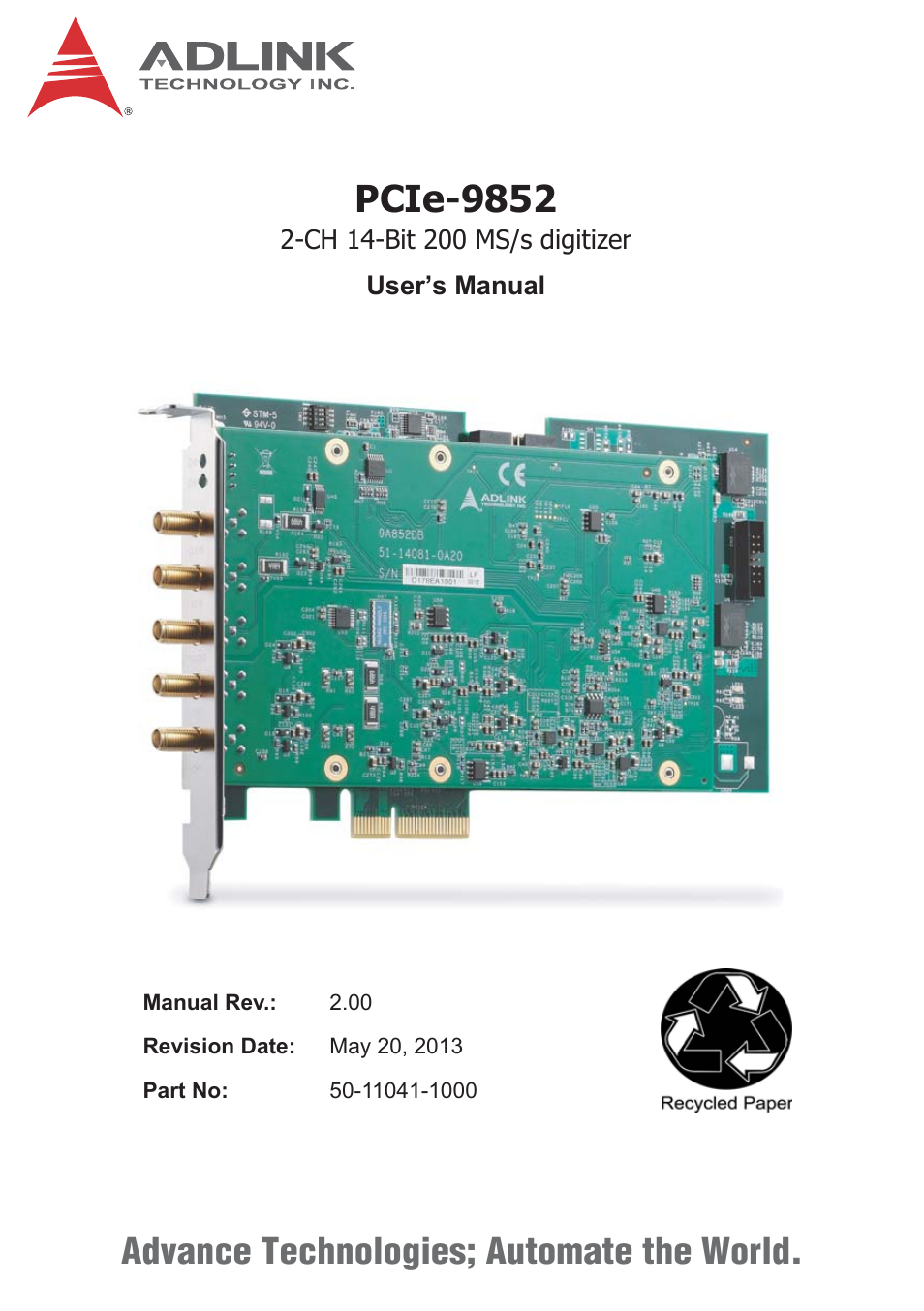 ADLINK PCIe-9852 User Manual | 44 pages
