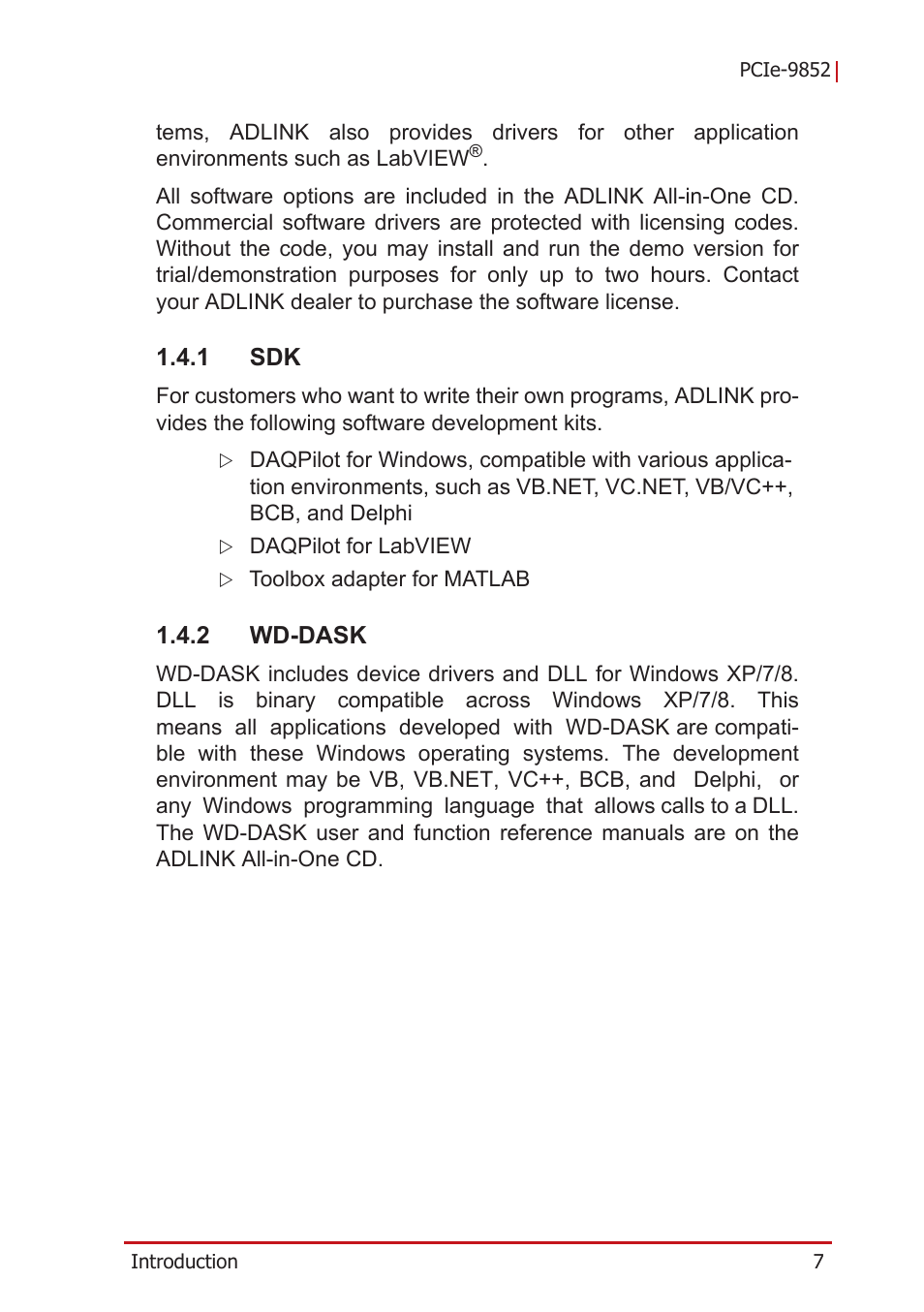 1 sdk, 2 wd-dask, Wd-dask | ADLINK PCIe-9852 User Manual | Page 17 / 44