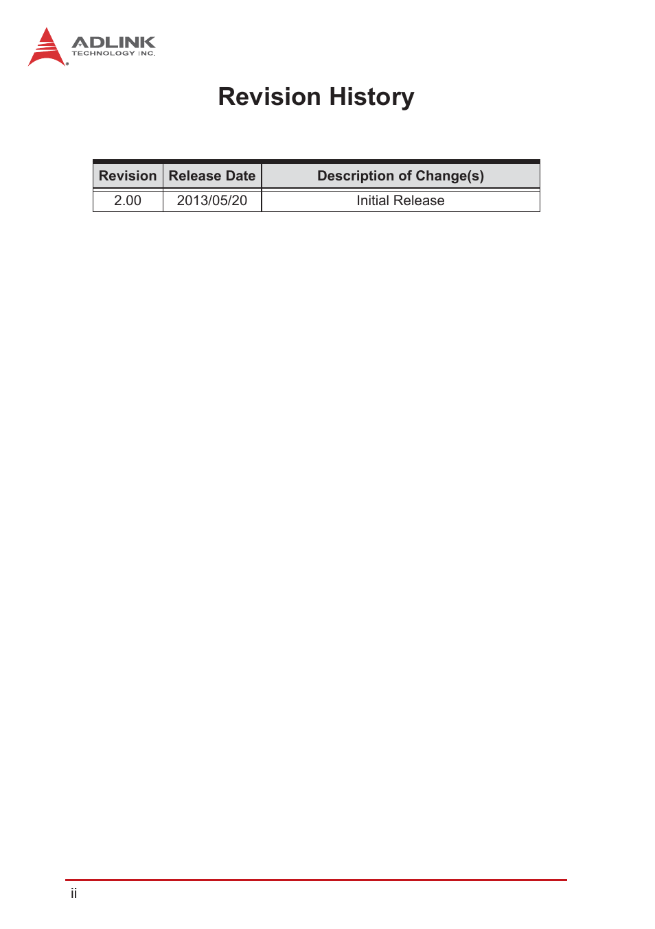 Revision history | ADLINK PCIe-9852 User Manual | Page 2 / 44