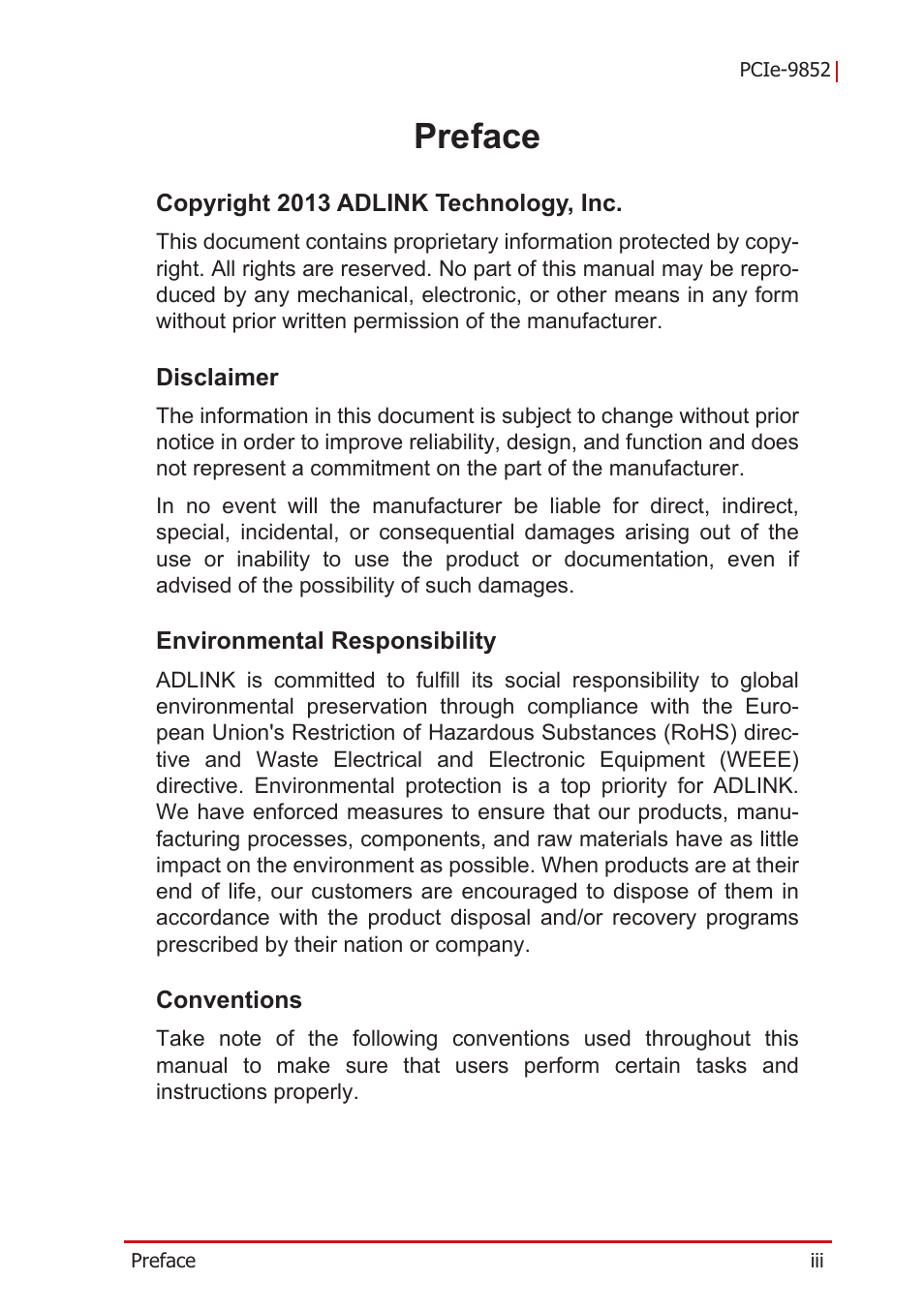 Preface | ADLINK PCIe-9852 User Manual | Page 3 / 44
