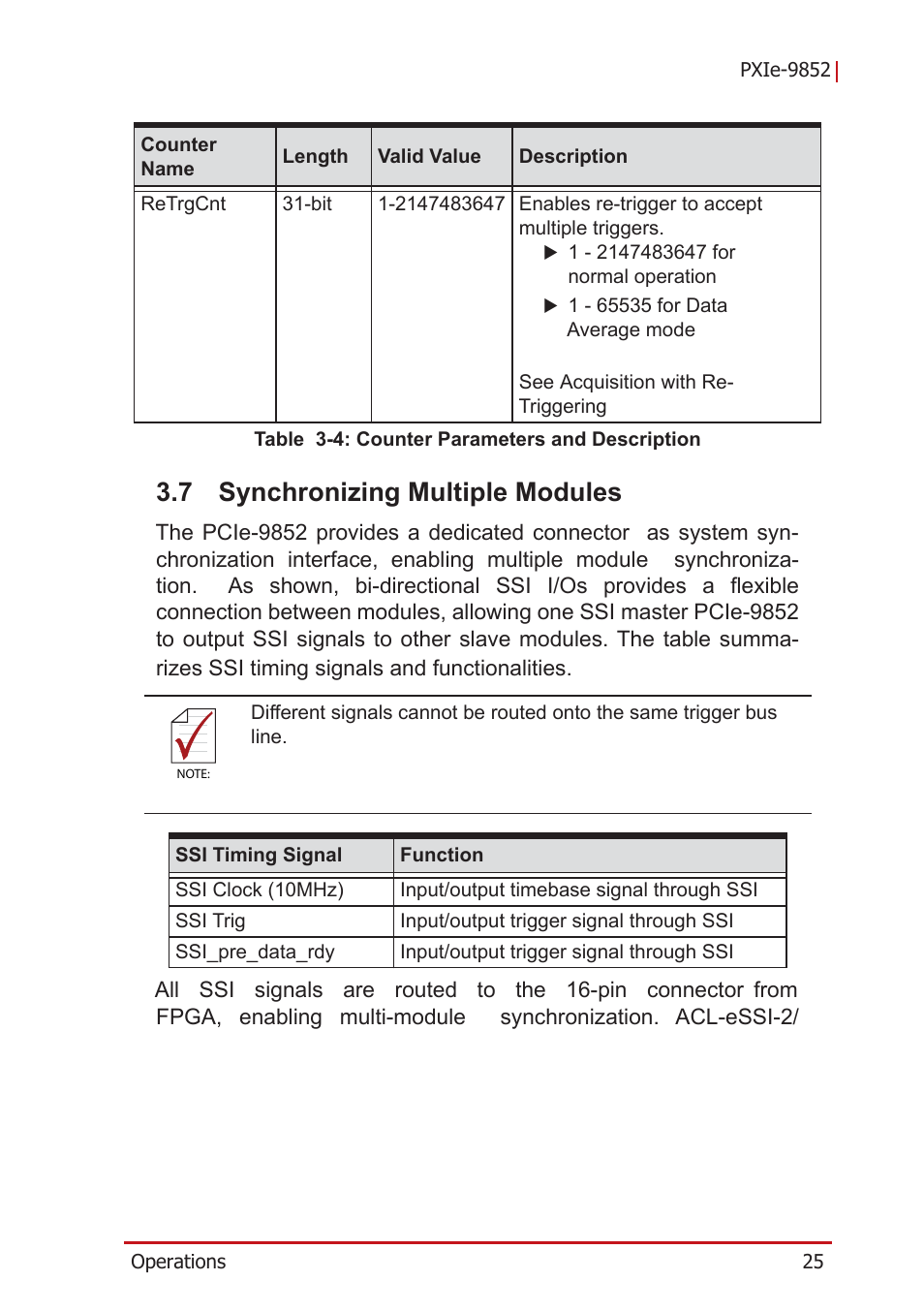 7 synchronizing multiple modules, Synchronizing multiple modules, Table 3-4: counter parameters and description | ADLINK PCIe-9852 User Manual | Page 35 / 44