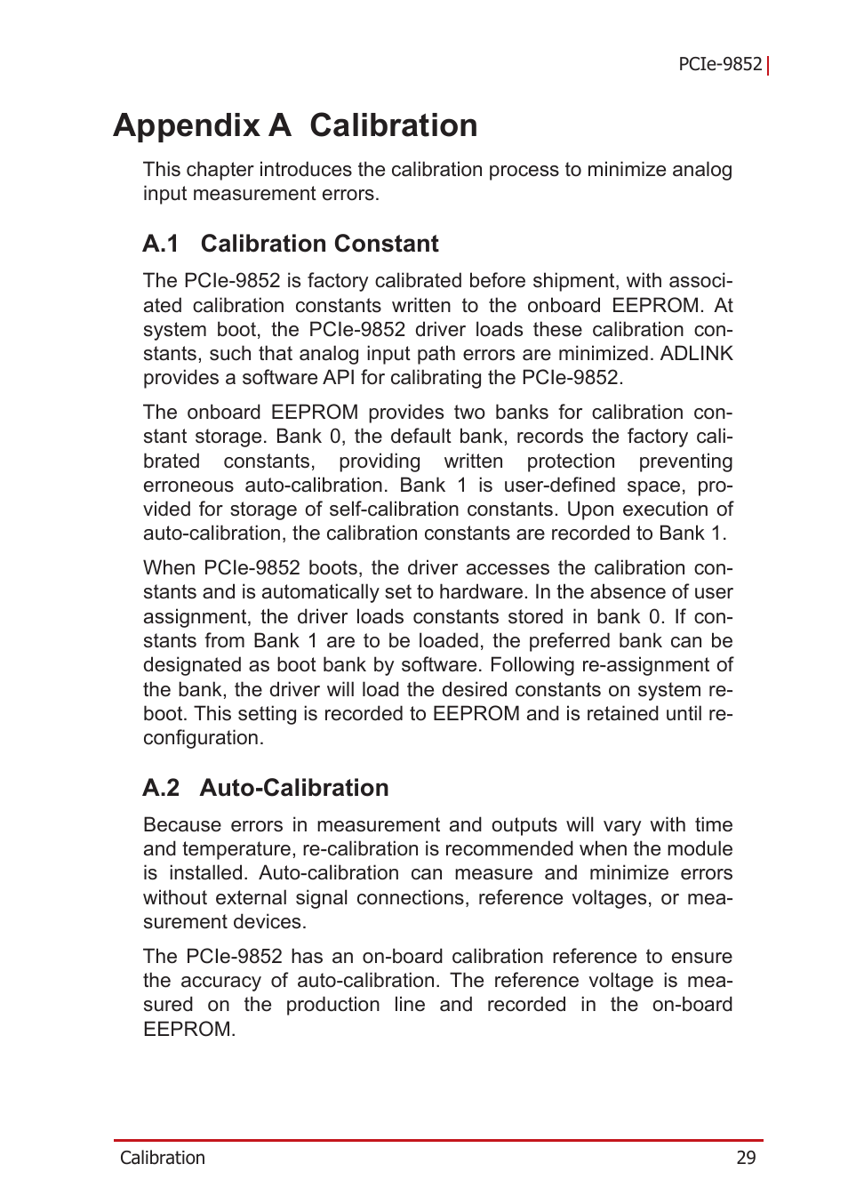 Appendix a calibration, A.1 calibration constant, A.2 auto-calibration | A appendix: calibration, Calibration constant, Auto-calibration | ADLINK PCIe-9852 User Manual | Page 39 / 44