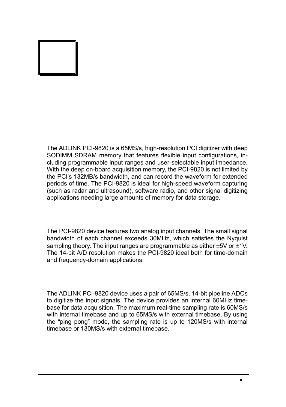 Introduction | ADLINK PCI-9820 User Manual | Page 11 / 43