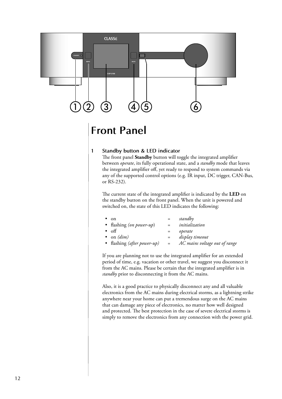 Front panel | Classe Audio CAP-2100 User Manual | Page 12 / 46
