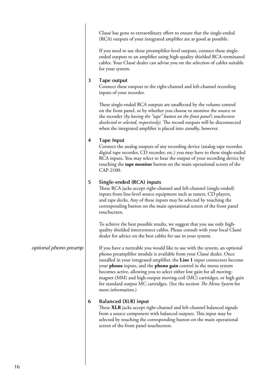 Classe Audio CAP-2100 User Manual | Page 16 / 46