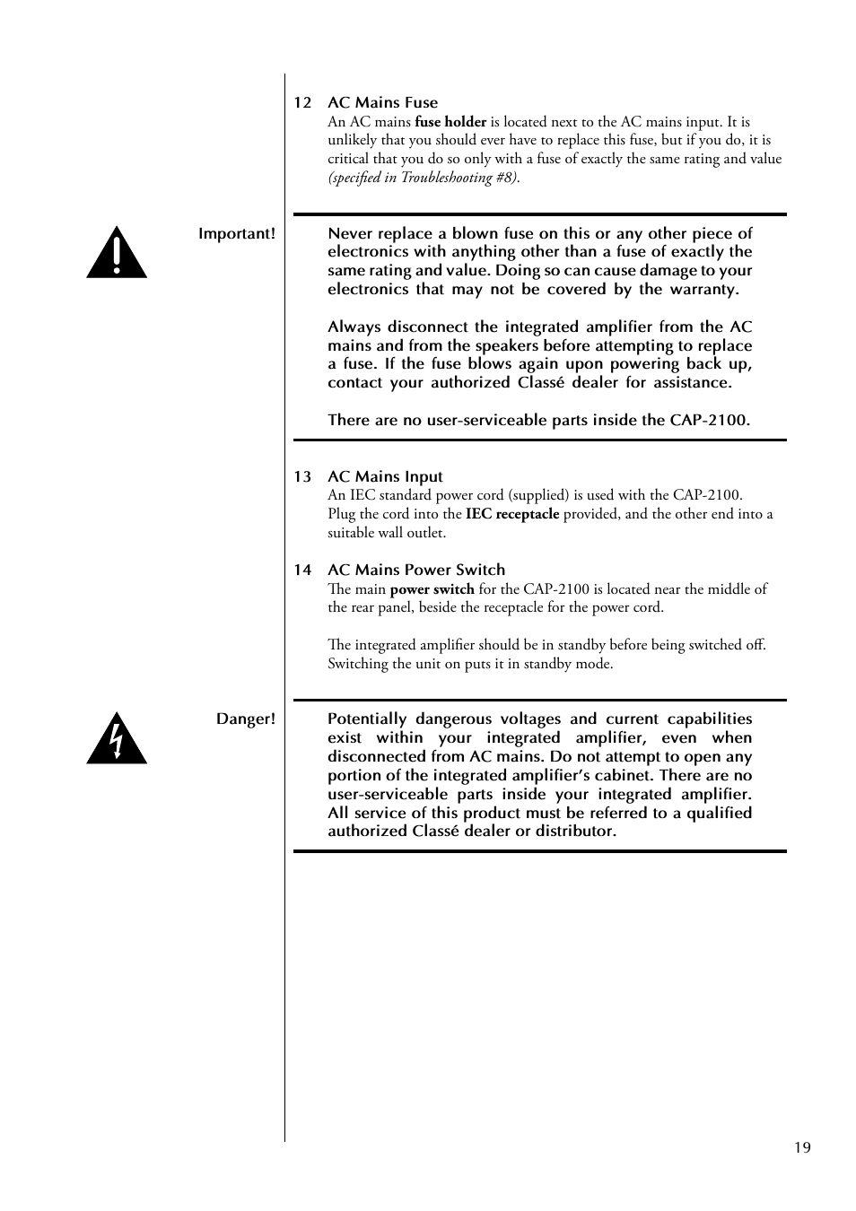 Classe Audio CAP-2100 User Manual | Page 19 / 46