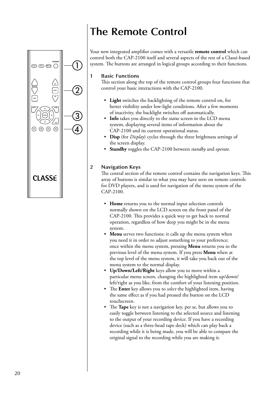 The remote control | Classe Audio CAP-2100 User Manual | Page 20 / 46