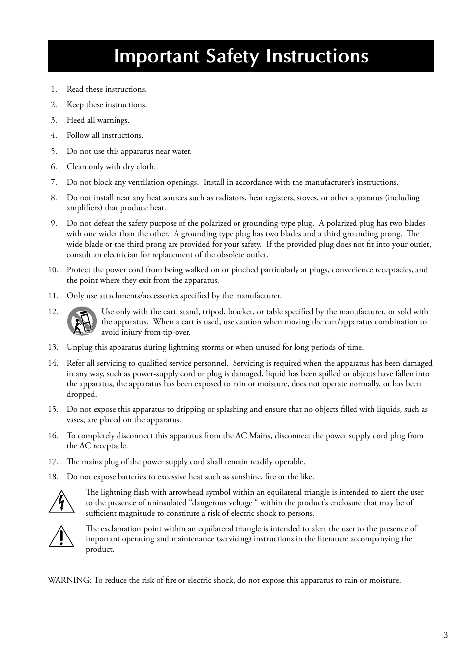 Important safety instructions | Classe Audio CAP-2100 User Manual | Page 3 / 46