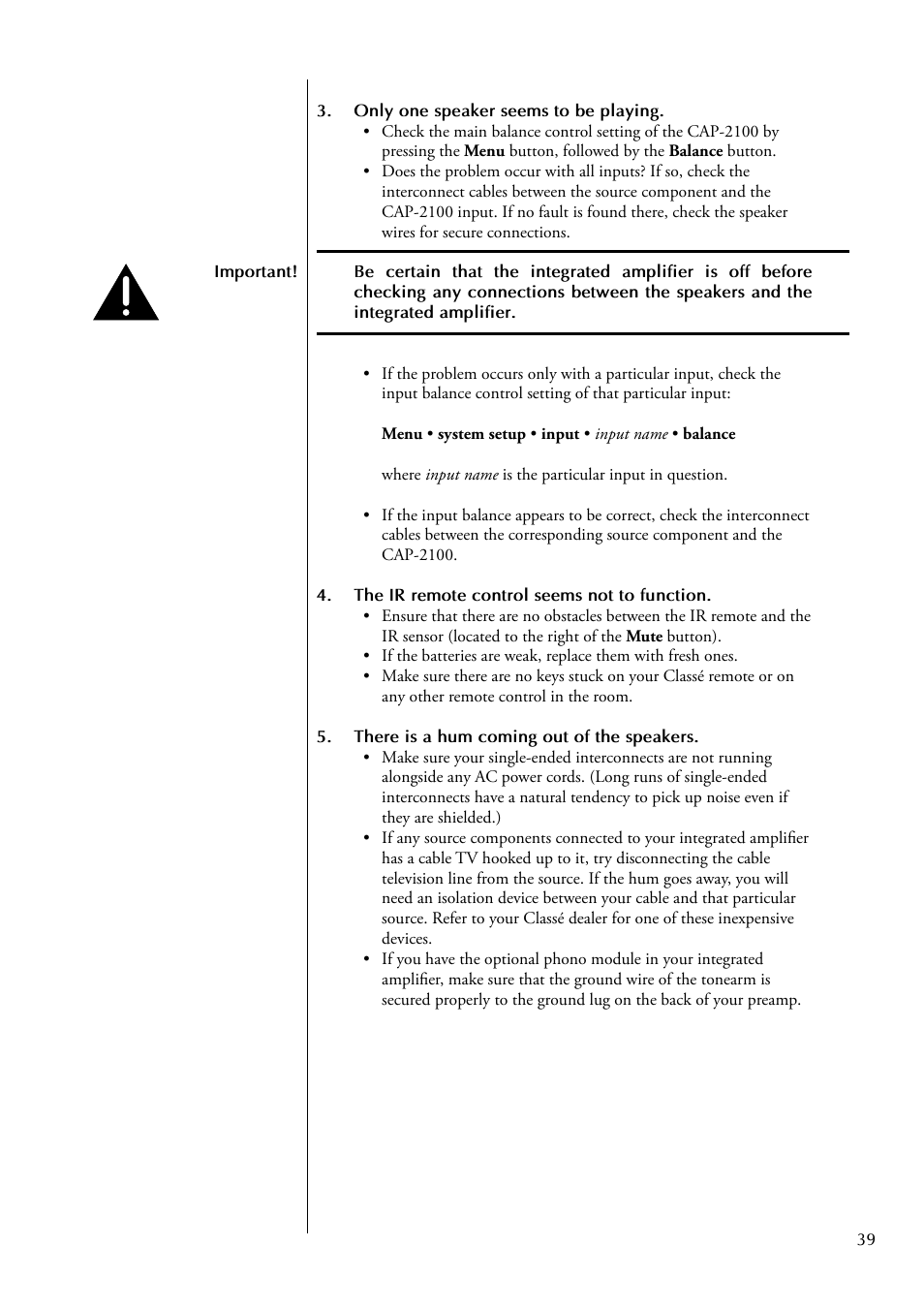 Classe Audio CAP-2100 User Manual | Page 39 / 46