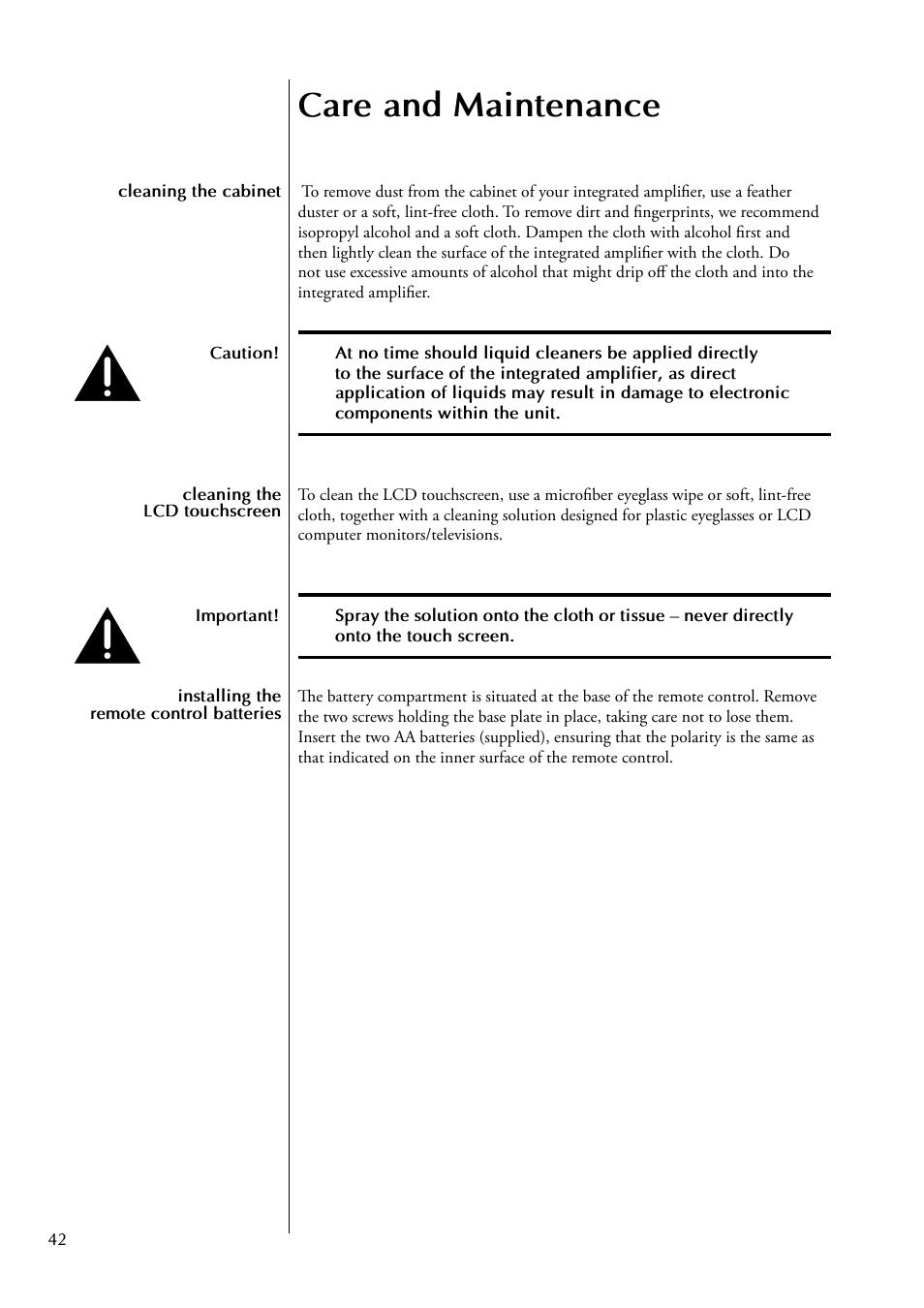 Care and maintenance | Classe Audio CAP-2100 User Manual | Page 42 / 46