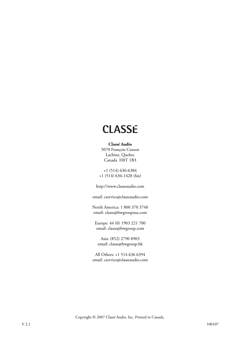 Classe Audio CAP-2100 User Manual | Page 46 / 46