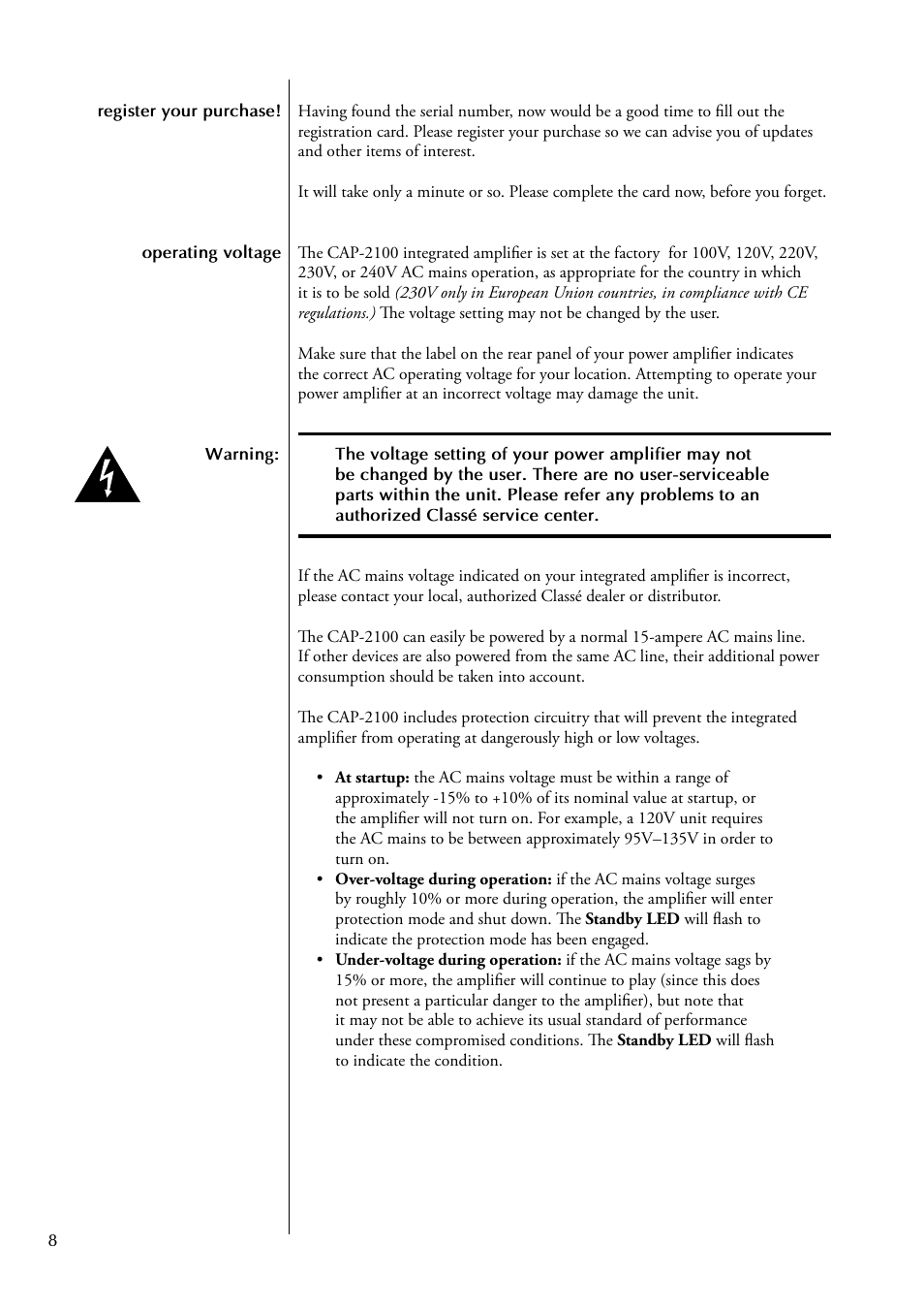 Classe Audio CAP-2100 User Manual | Page 8 / 46