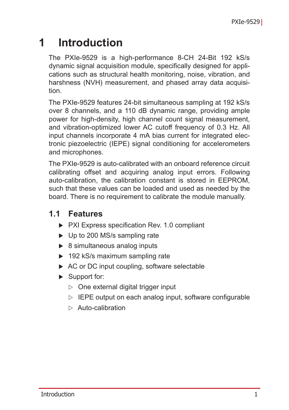 1 introduction, 1 features, Features | 1introduction | ADLINK PXIe-9529 User Manual | Page 11 / 42