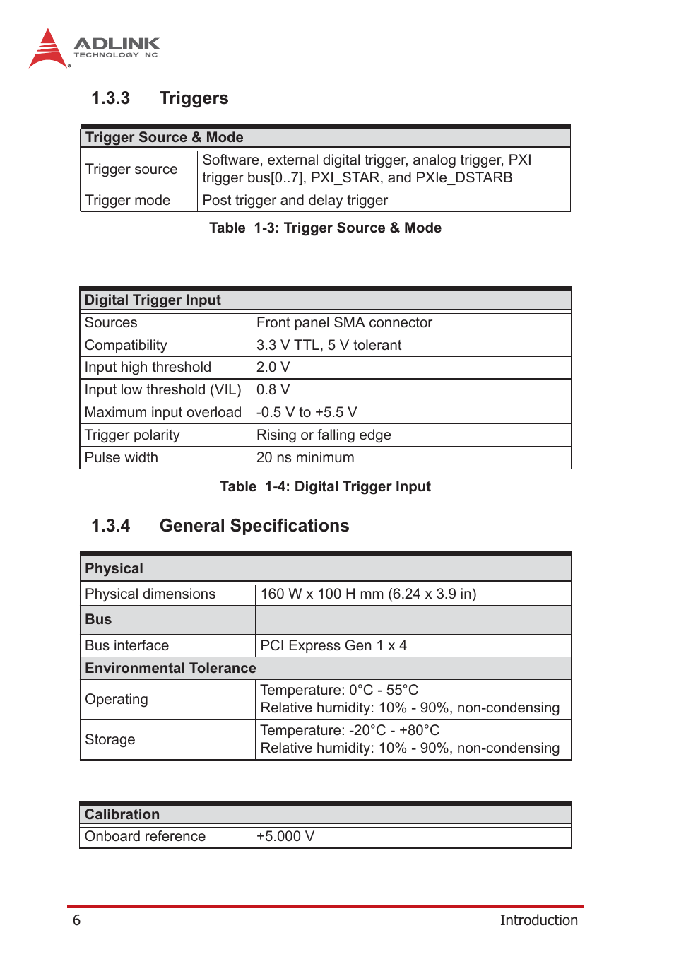 3 triggers, 4 general specifications, Triggers | General specifications | ADLINK PXIe-9529 User Manual | Page 16 / 42