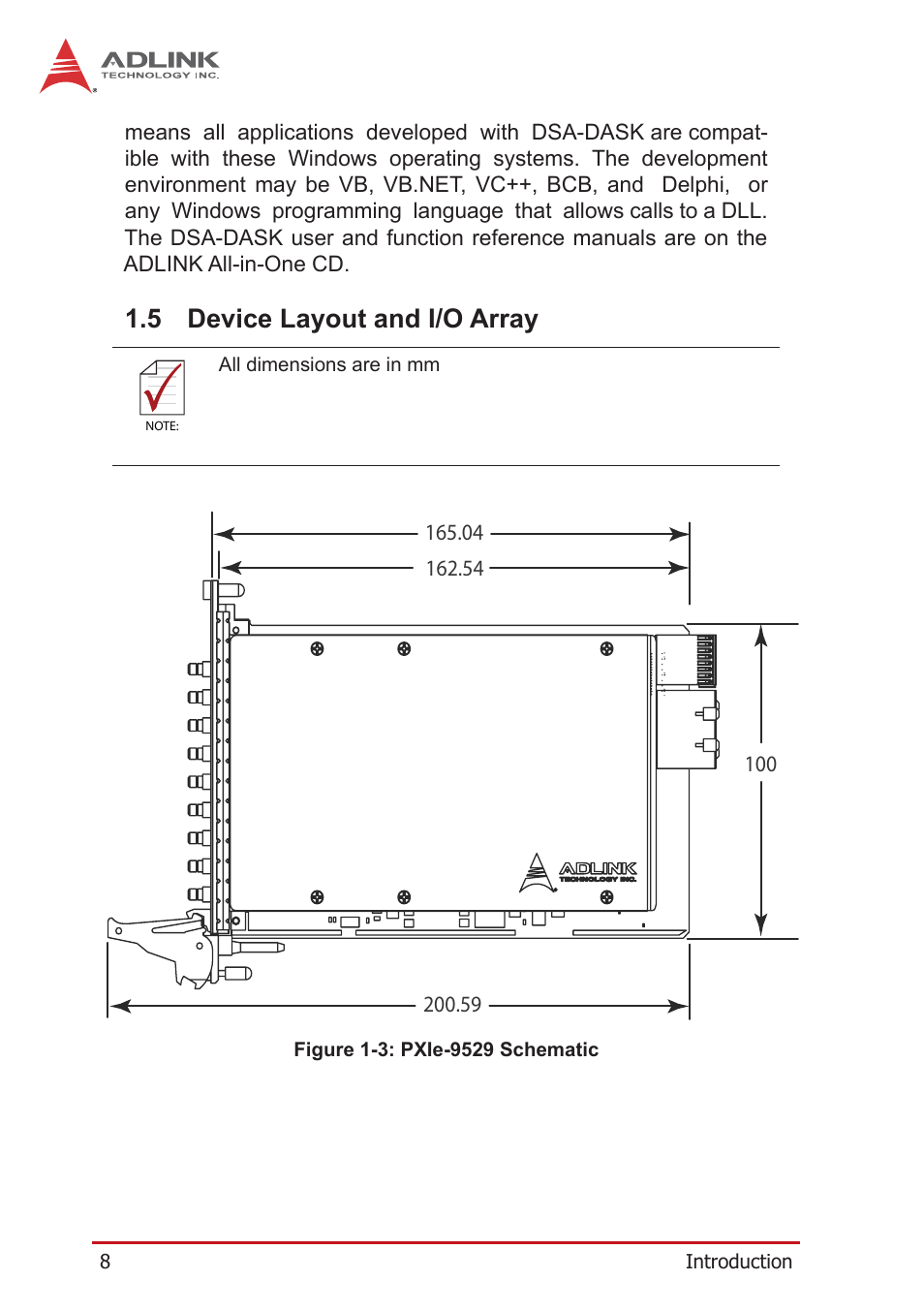 5 device layout and i/o array, Device layout and i/o array, Figure 1-3 | Pxie-9529 schematic | ADLINK PXIe-9529 User Manual | Page 18 / 42