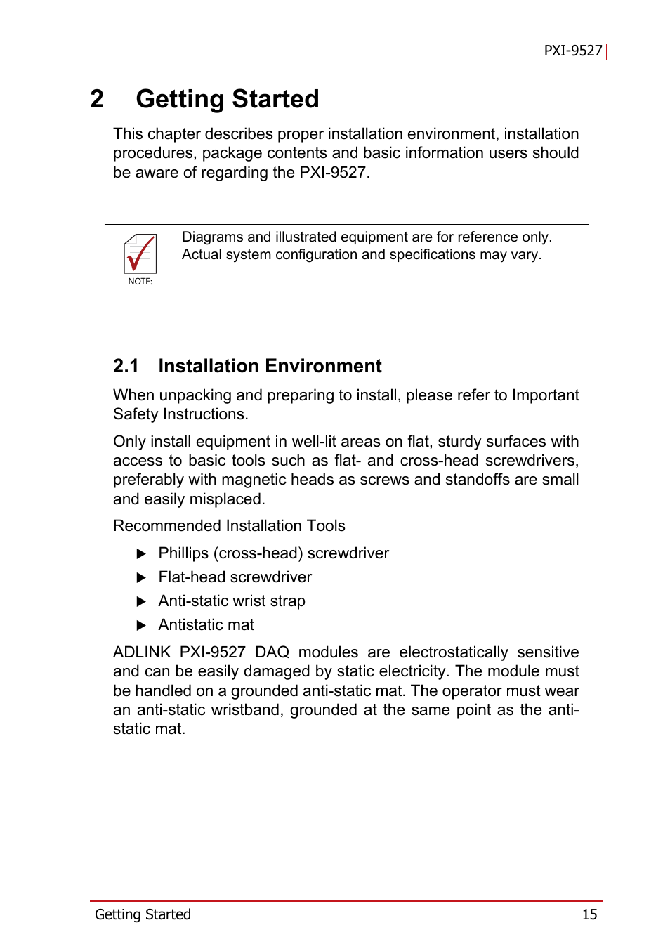 2 getting started, 1 installation environment, Installation environment | 2getting started | ADLINK PXI-9527 User Manual | Page 25 / 54