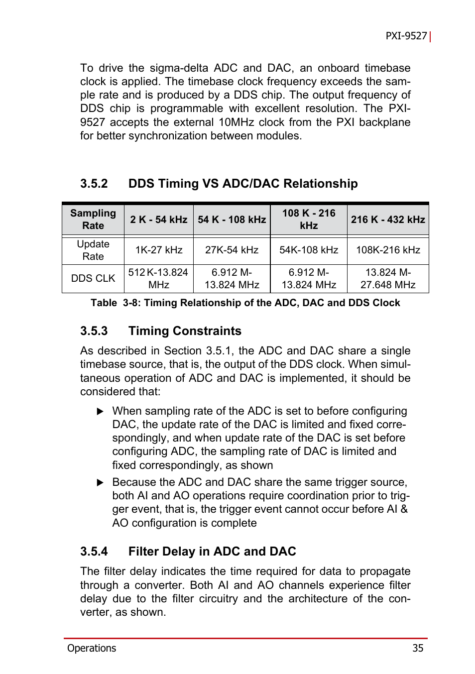 2 dds timing vs adc/dac relationship, 3 timing constraints, 4 filter delay in adc and dac | Dds timing vs adc/dac relationship, Timing constraints, Filter delay in adc and dac | ADLINK PXI-9527 User Manual | Page 45 / 54