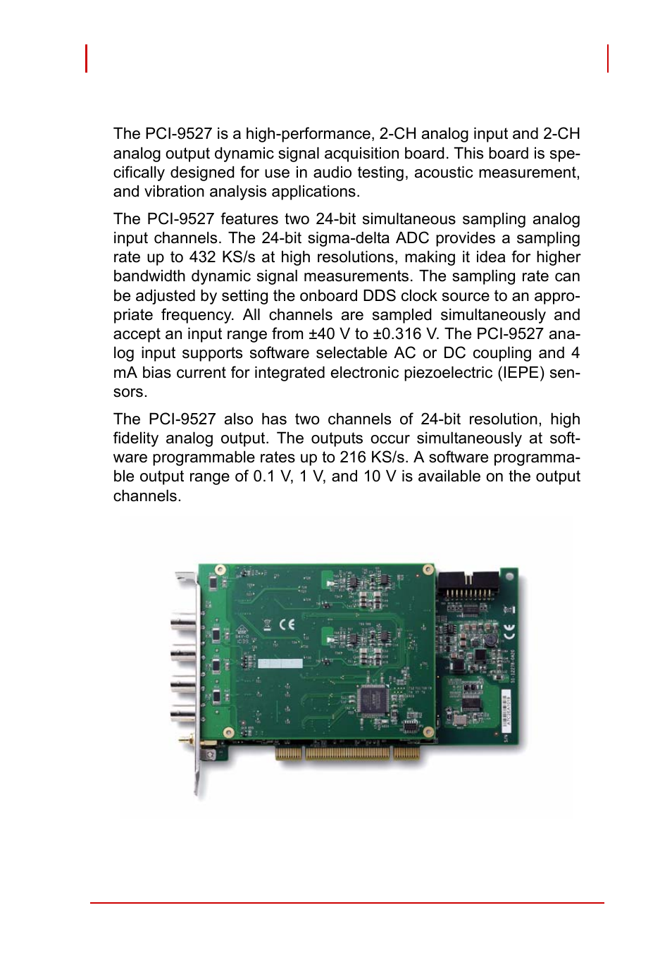 1 introduction, Figure 1-1: pci-9527 product image, 1introduction | ADLINK PCI-9527 User Manual | Page 13 / 56