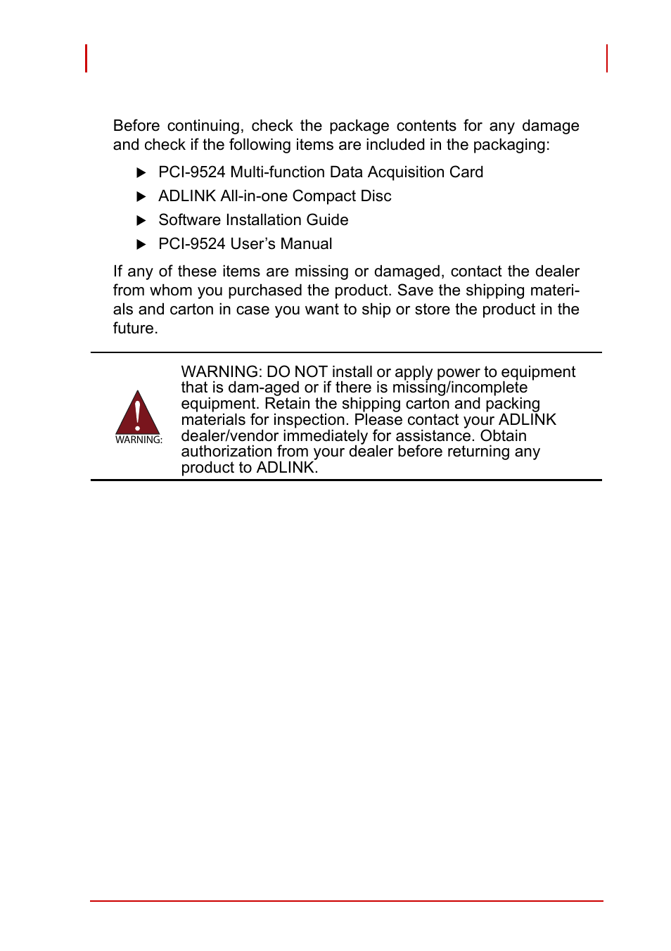 2 package contents, Package contents | ADLINK PCI-9527 User Manual | Page 27 / 56